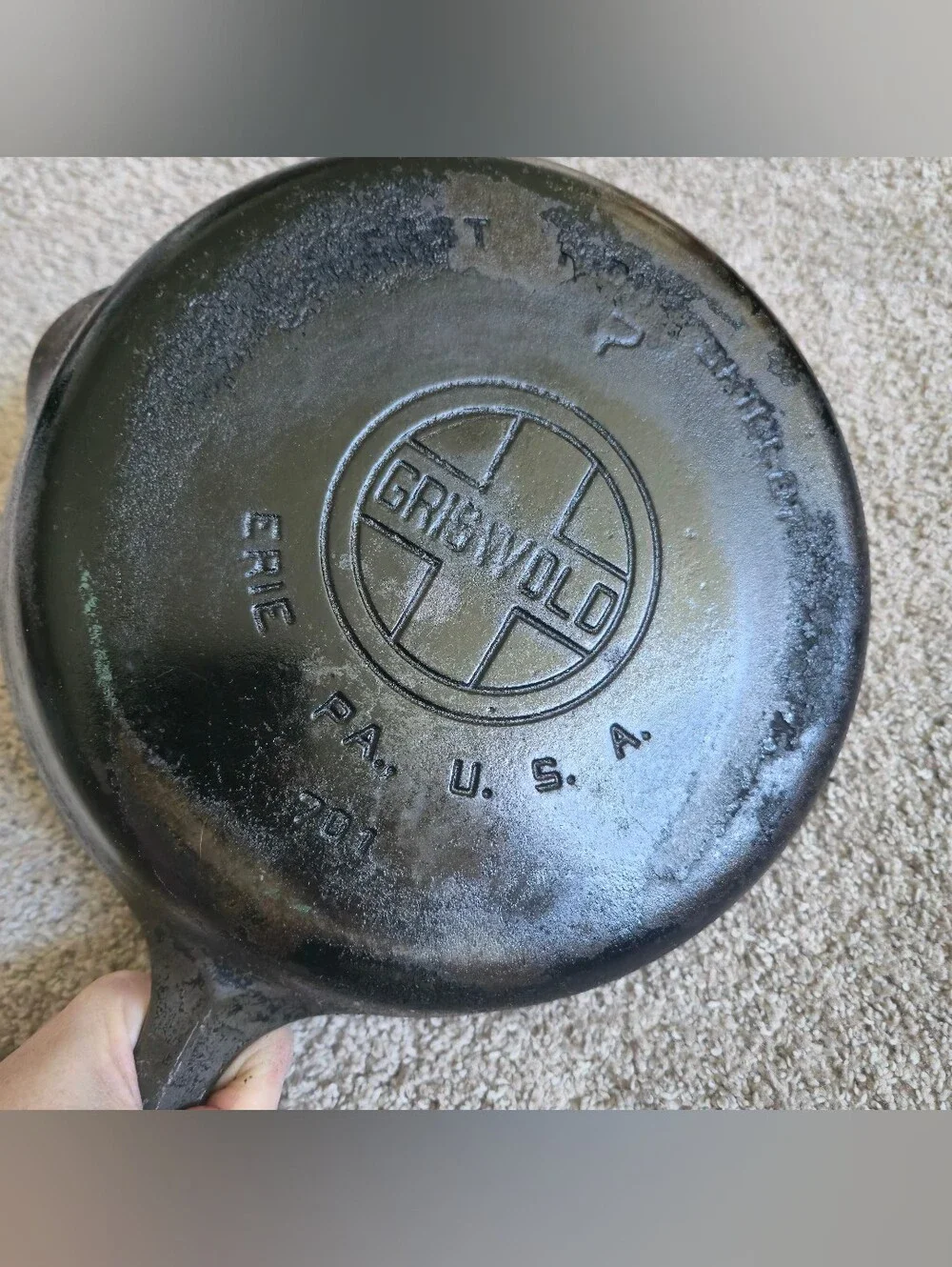 Vintage GRISWOLD Cast Iron SKILLET Frying Pan # 7 LARGE BLOCK LOGO - Ironspoon